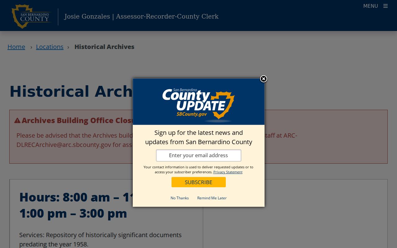 San Bernardino previous residents county historical archives