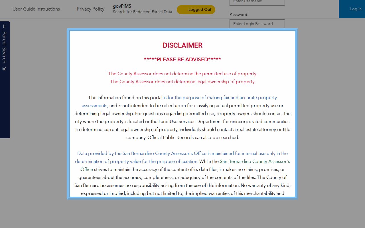 San Bernardino street directory Parcel Access address and owner search