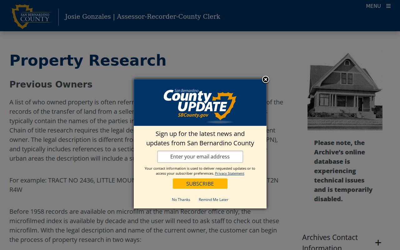 San Bernardino street directory property research guidance
